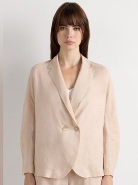 intimissimi Lightweight Beige Linen Double-Button Blazer Small